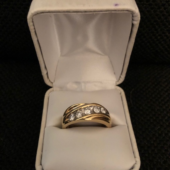 Zales Accessories Mens 14k Gold 5 Diamond Stones 1ct Band Ring Poshmark
